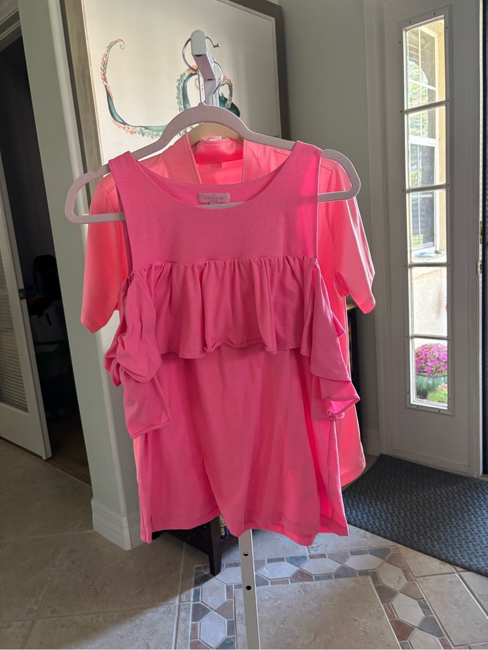 #012 Lilly Pulitzer Pink Cold-Shoulder Ruffle Tank